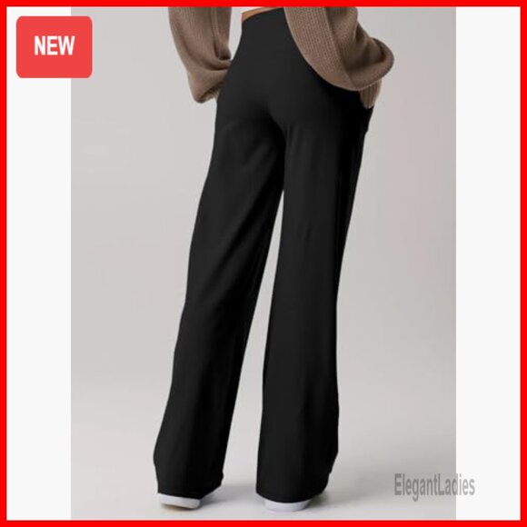 High Waist Ribbed Flare Leggings, Wide Leg Yoga Pants, Active Wear - Picture 5 of 6